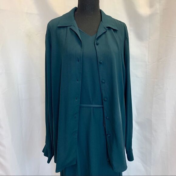 Eileen Fisher dark teal 100% silk two piece dress blouse set Sz M - Picture 11 of 17